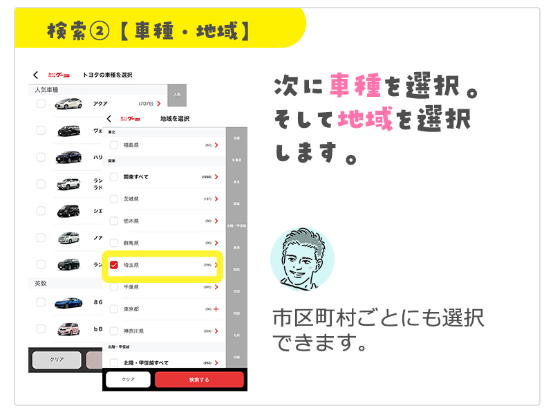 車種・地域検索の説明